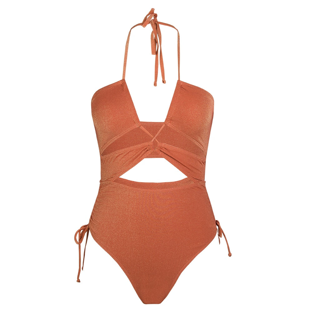 Seaside- Shine Cut Out Halter One Piece