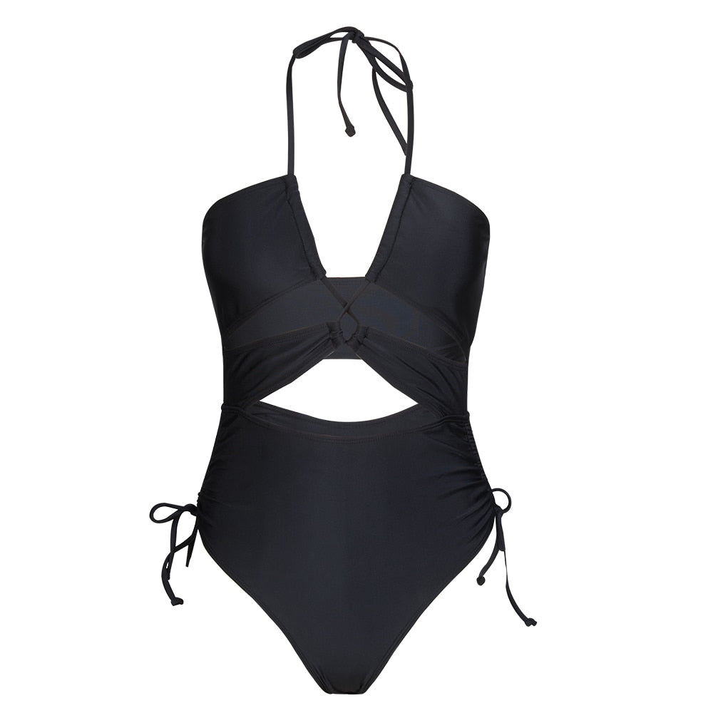 Seaside- Shine Cut Out Halter One Piece